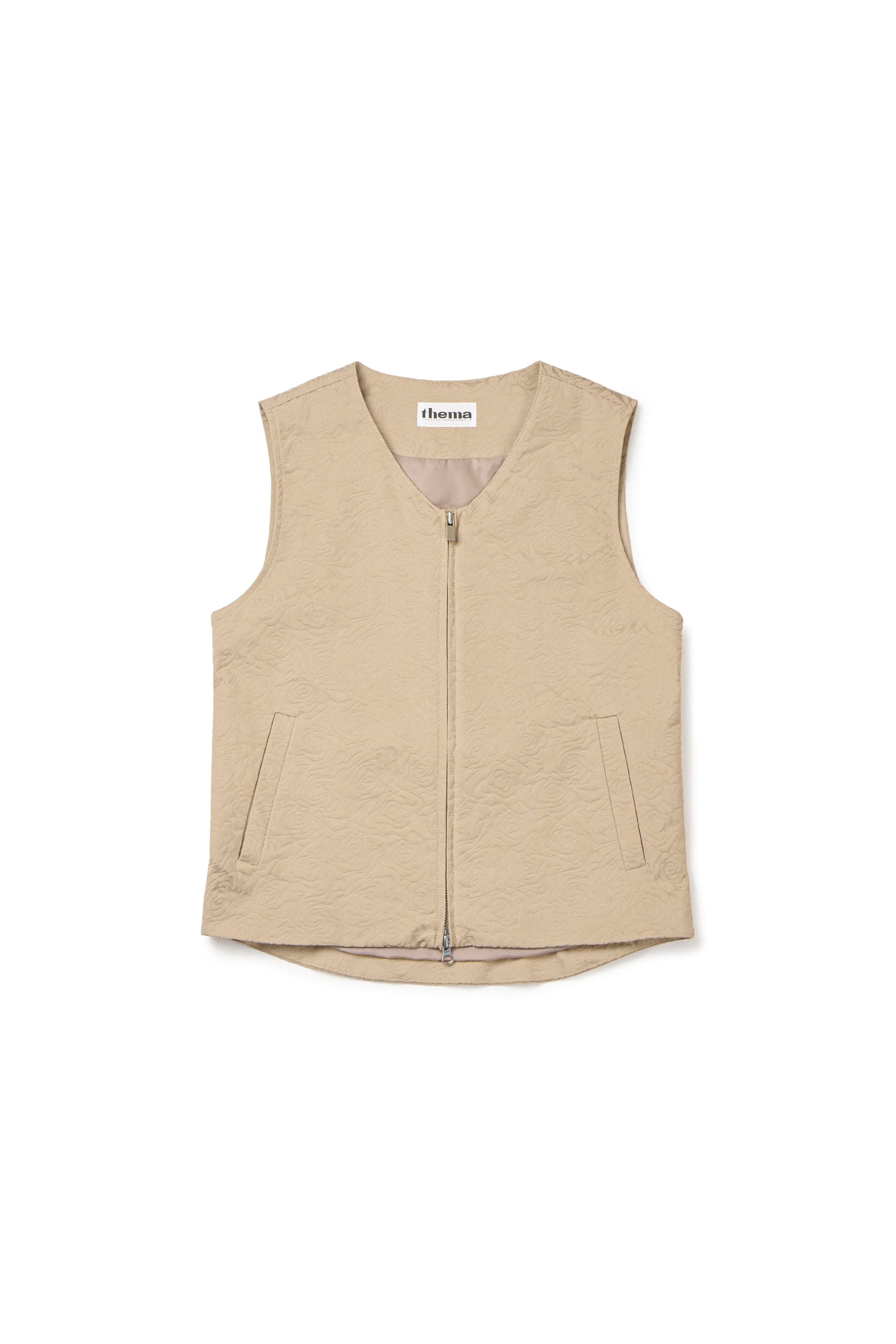 Flower Jacquard Belted Vest (Beige, Women) — vue 2