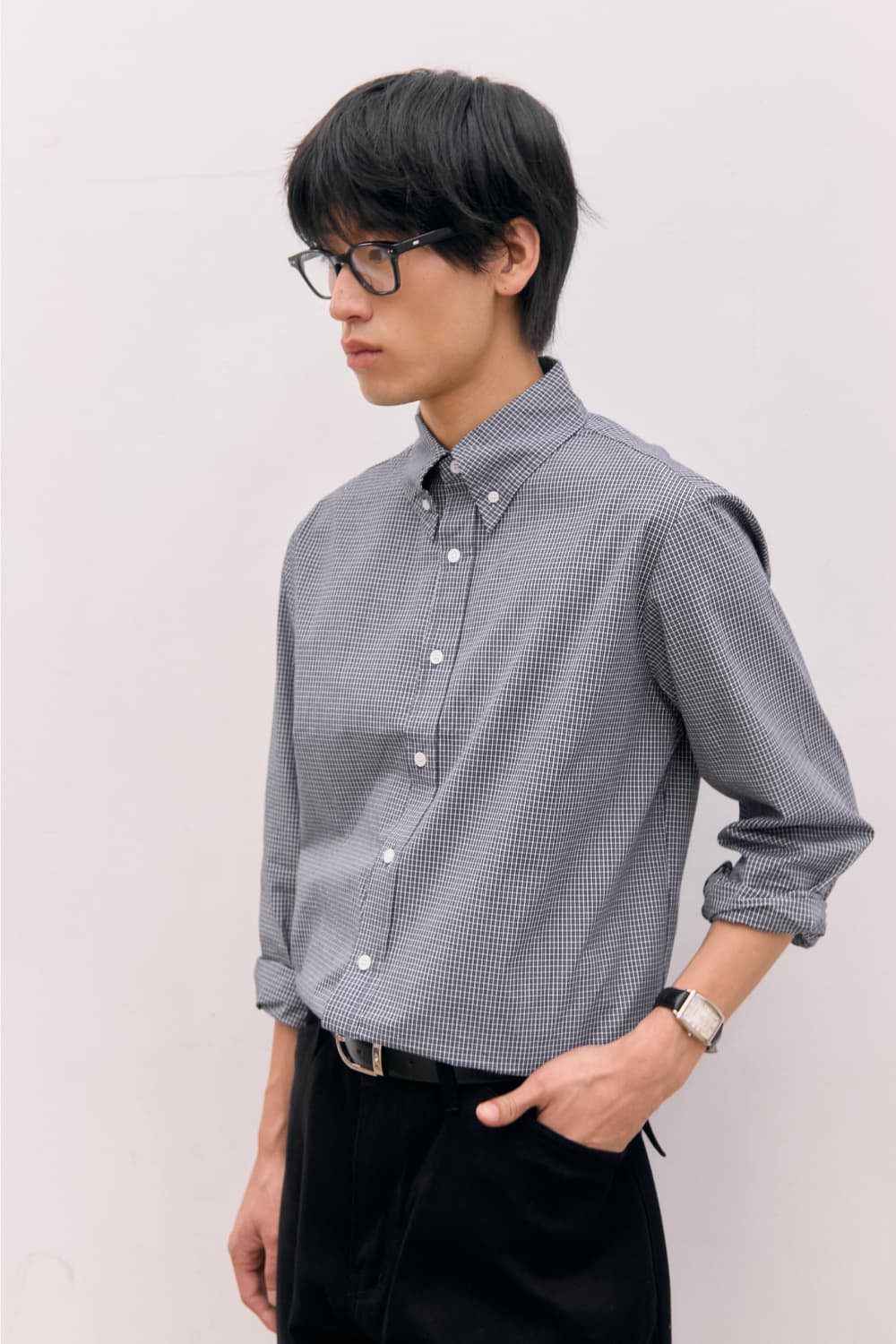 Roll-Up Check Shirts (Black) — vue 4