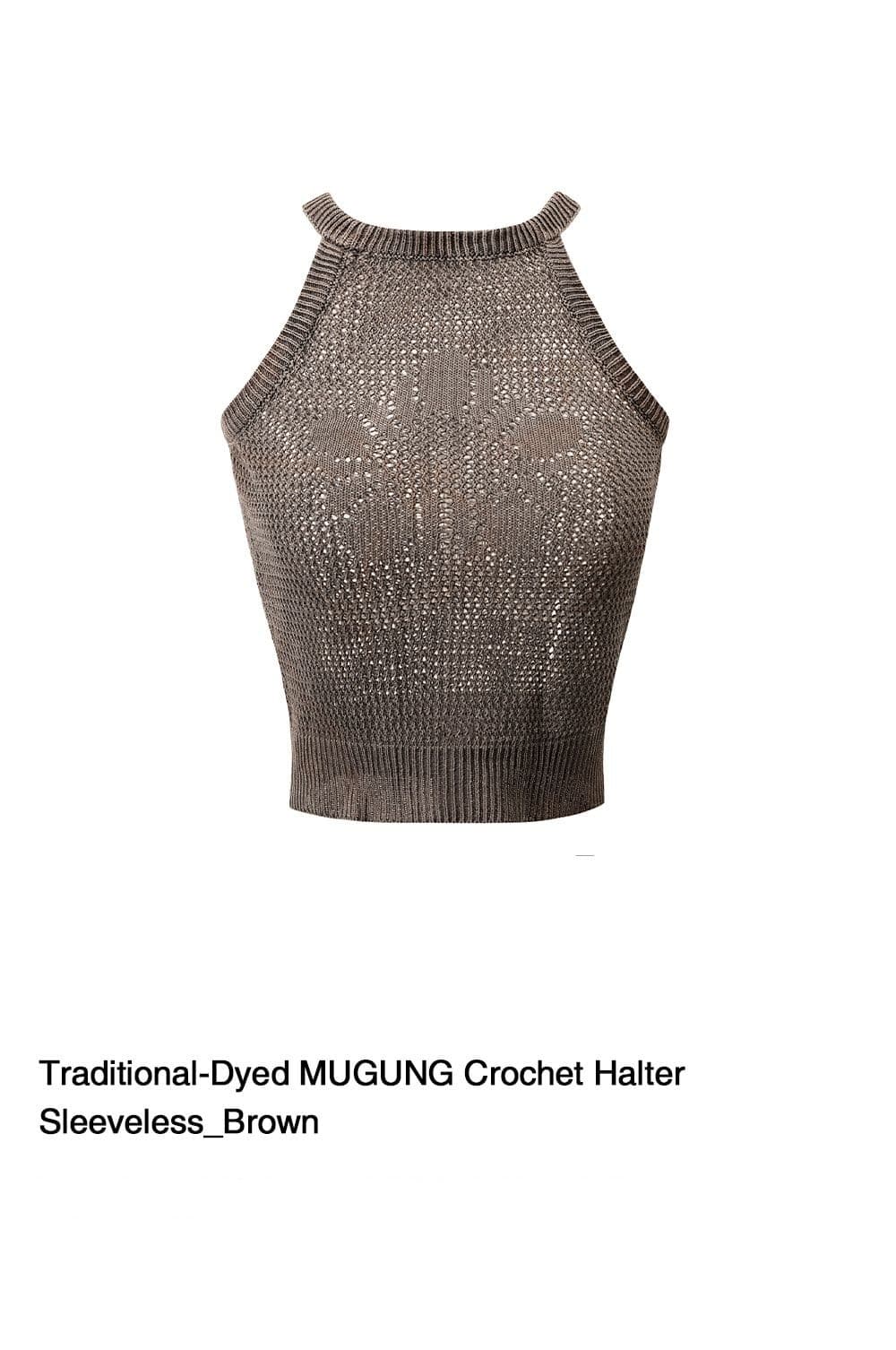 Batch No.2 Traditional-Dyed Persimmon & Ink MUGUNG Crochet Halter Sleeveless (Brown) — vue 2