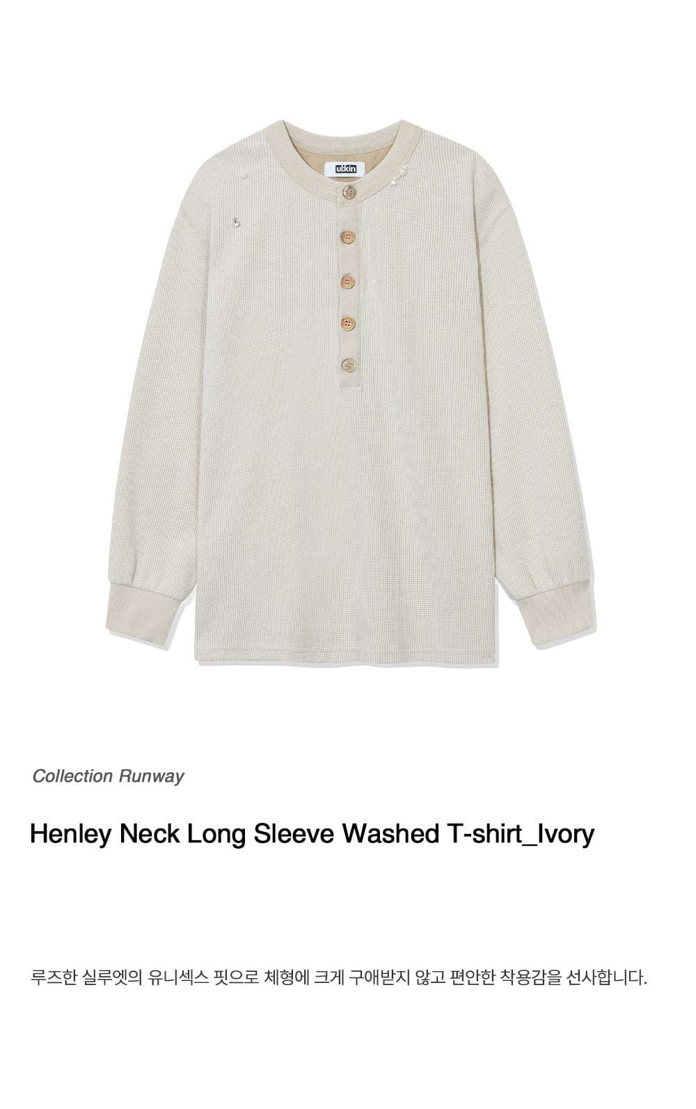Henley Neck Long Sleeve Washed T-shirt (Ivory) — vue 2