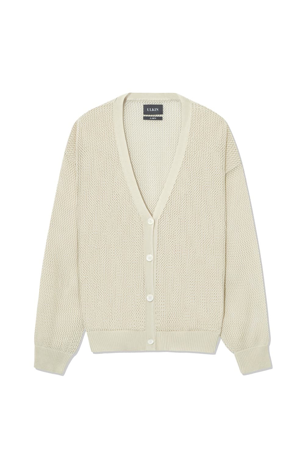 Crochet V-neck Knit Cardigan (Beige) — vue 1