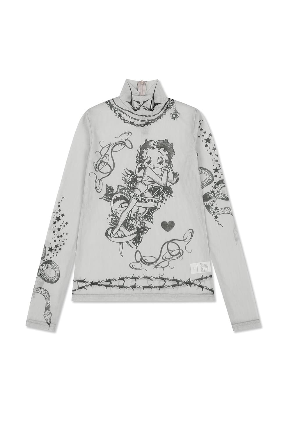 ULKIN X BETTY BOOP Spoil Me Tattoo Mesh Turtleneck (Ivory) — vue 1