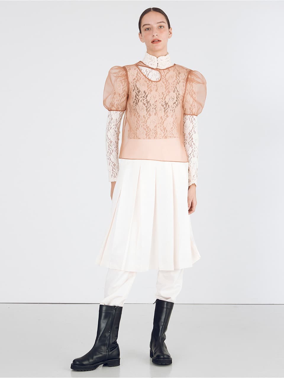Pleats Skirt Pants — White — vue 5