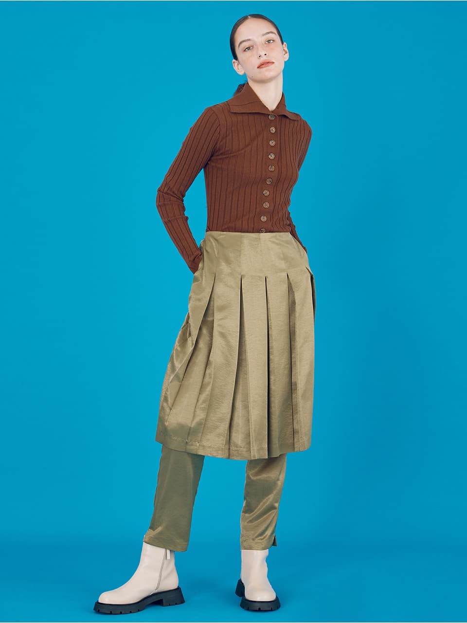 Pleats Skirt Pants — Khaki — vue 4