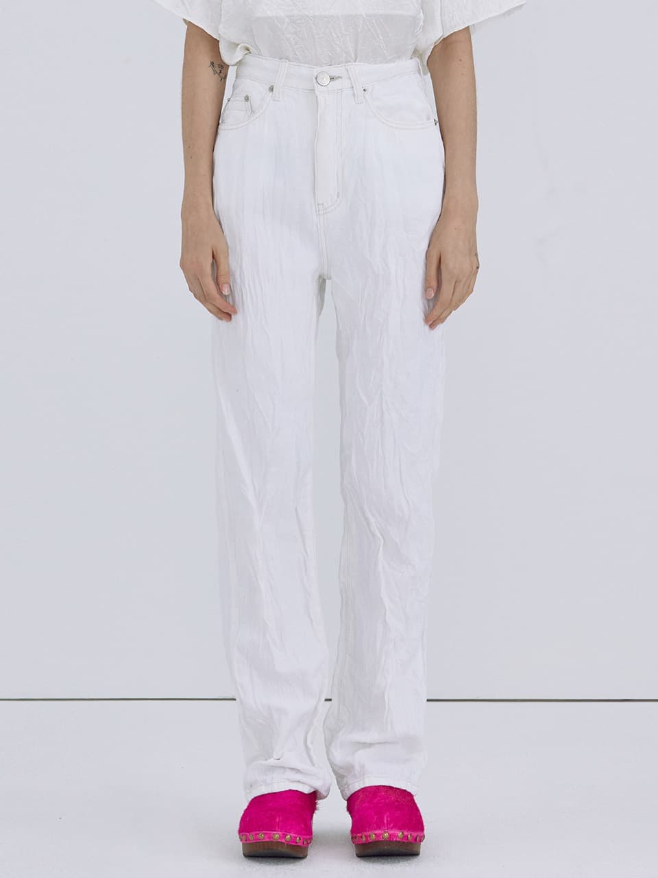 Wrinkle Denim Pants — Ivory — vue 1