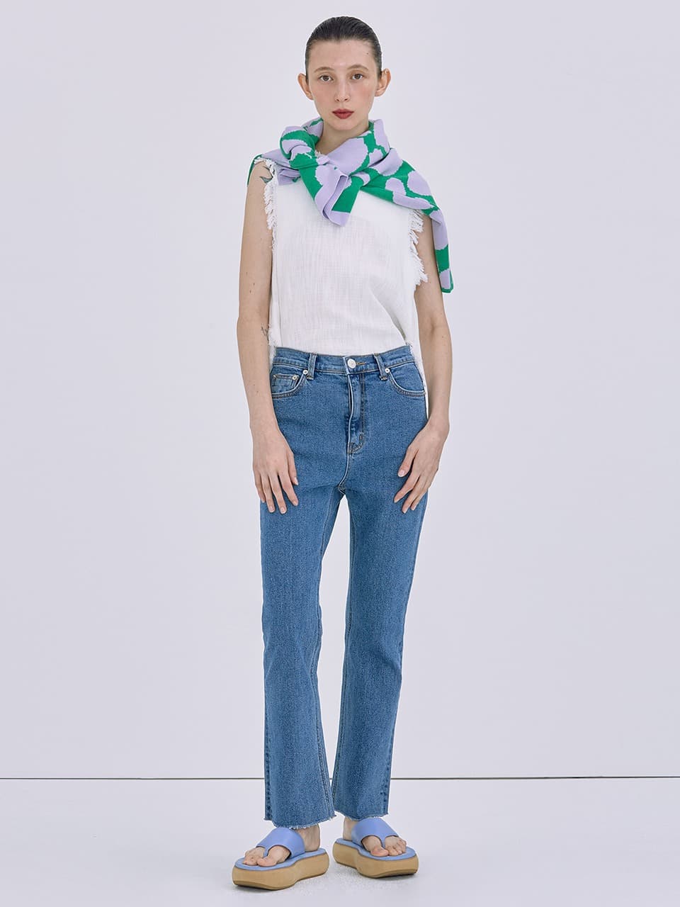 Semi-Bootscut Denim Pants — Blue — vue 5