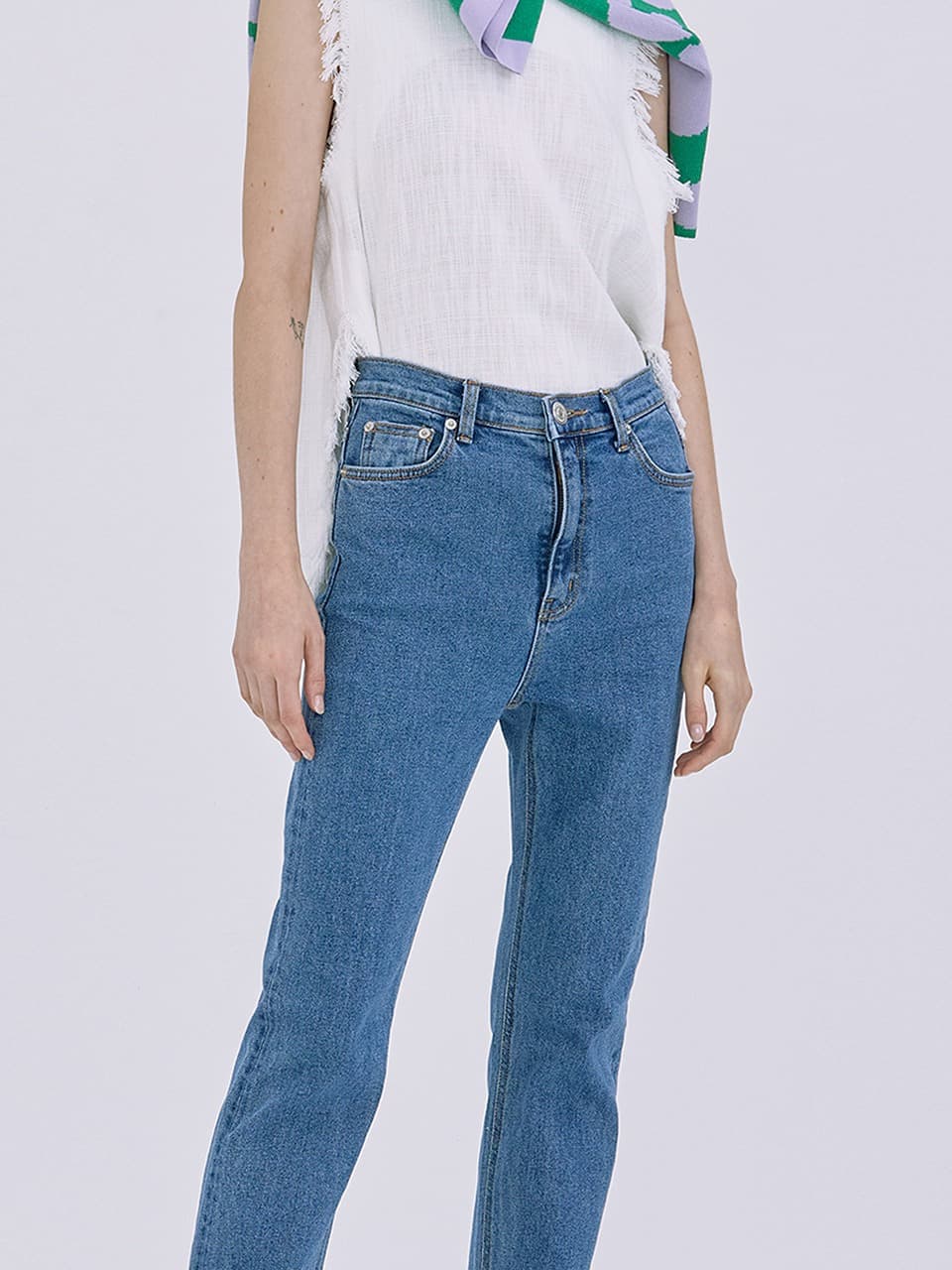 Semi-Bootscut Denim Pants — Blue — vue 6