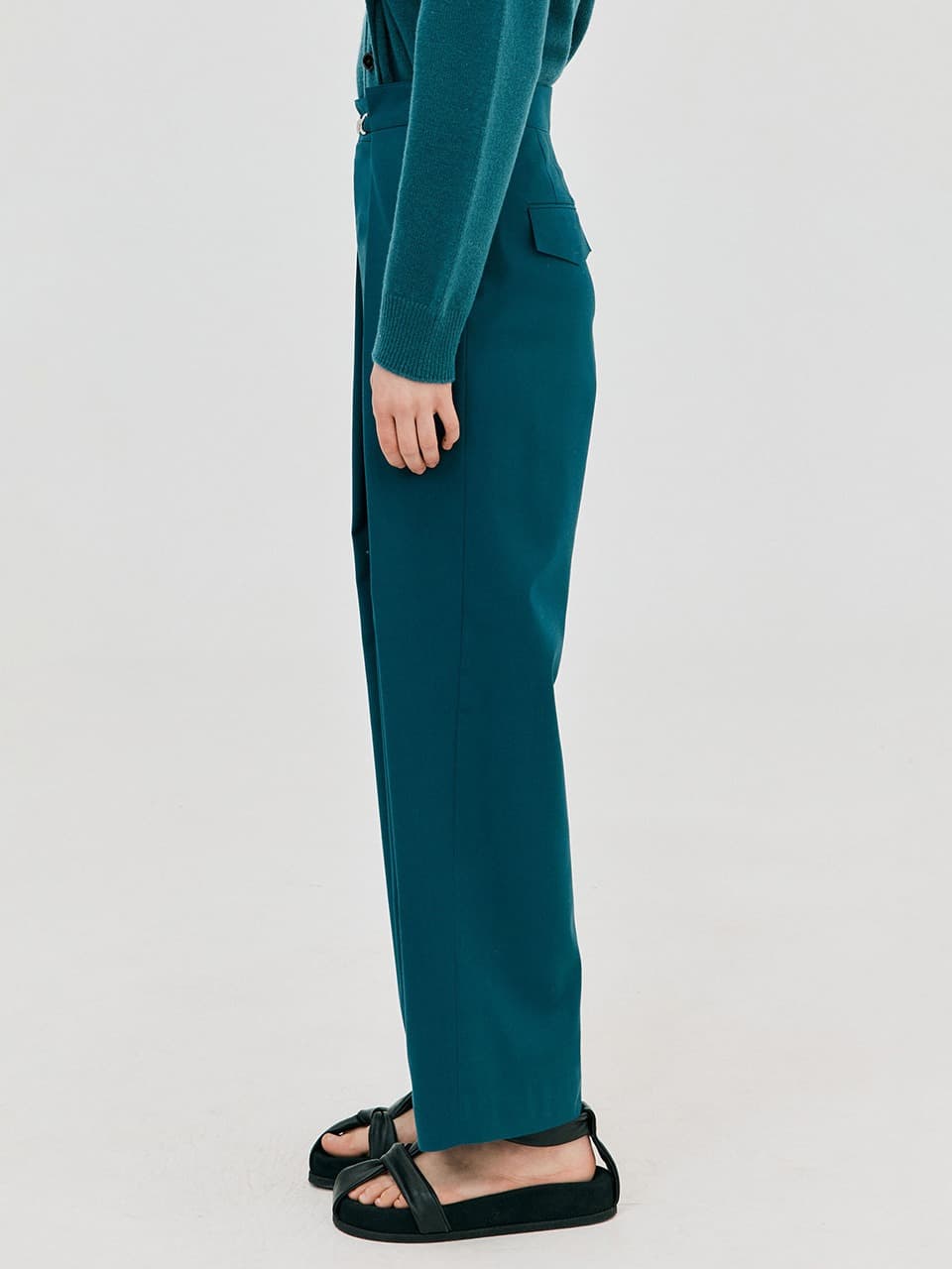 Wide Tuck Pants — Turquoise Blue — vue 2