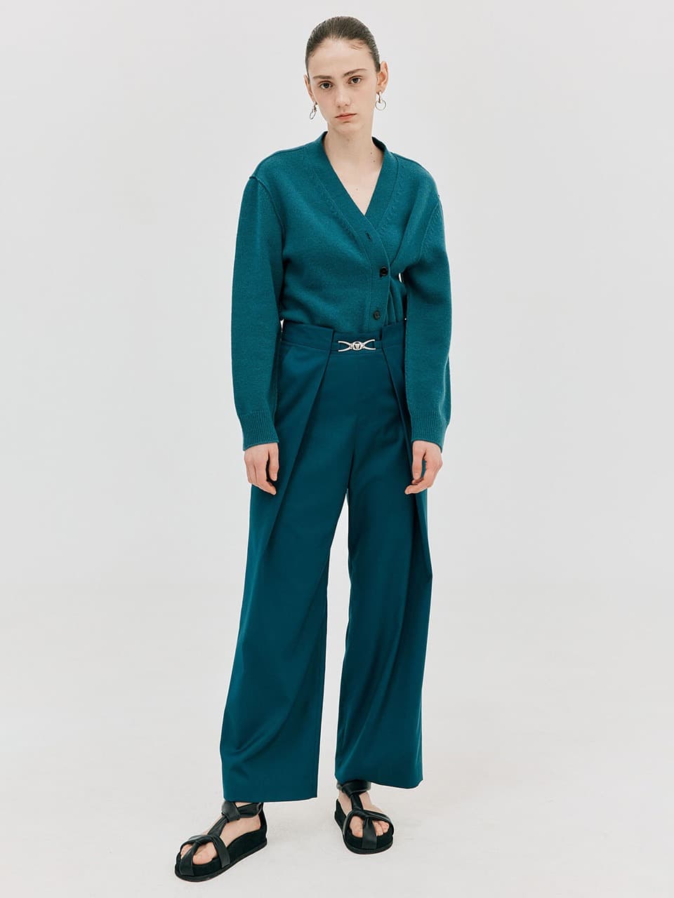 Wide Tuck Pants — Turquoise Blue — vue 5