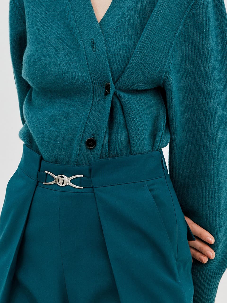 Wide Tuck Pants — Turquoise Blue — vue 7