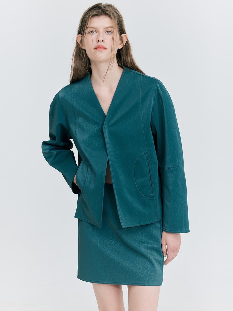 Leather Mini Skirt — Dark Green — vue 5