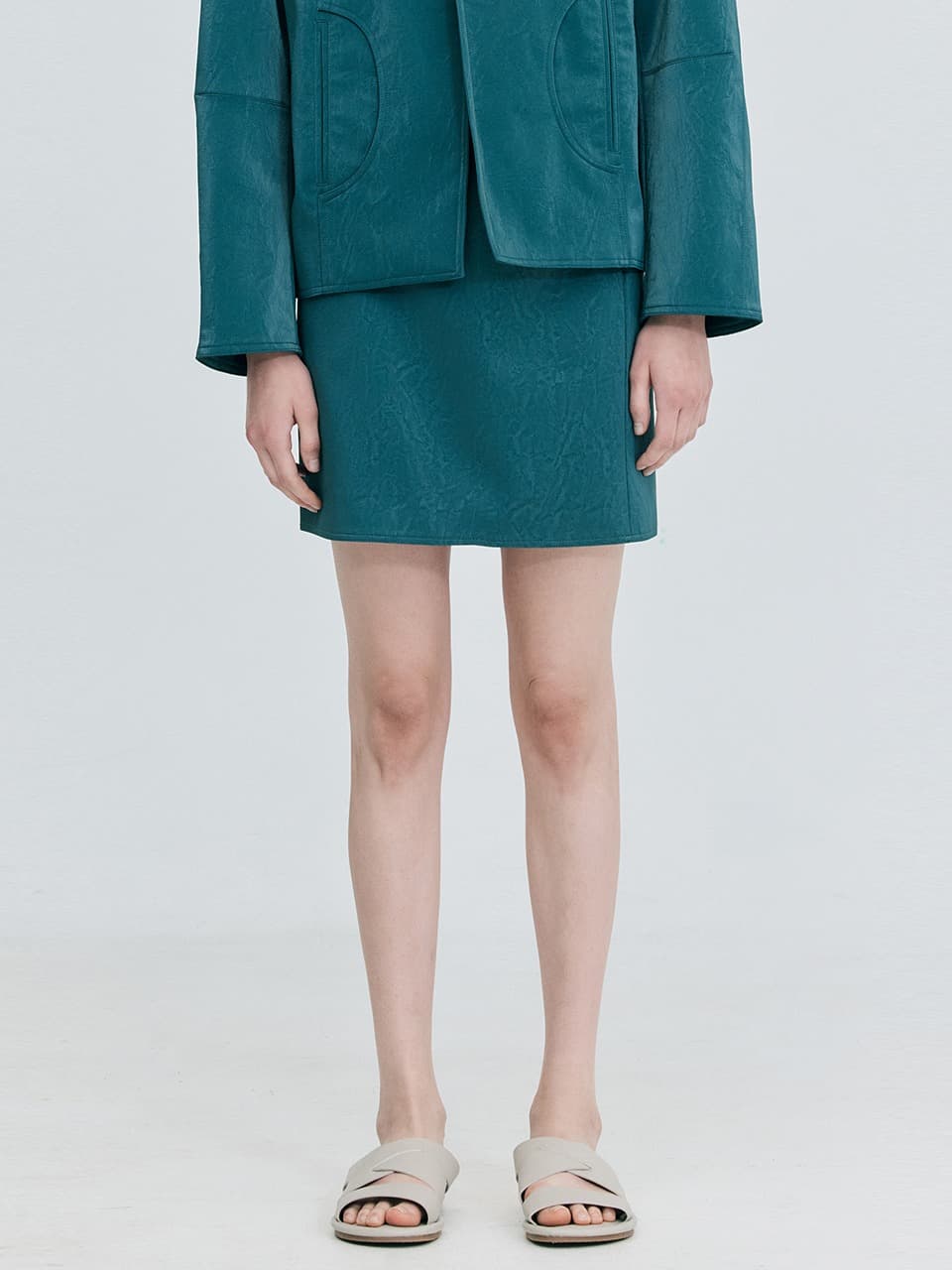 Leather Mini Skirt — Dark Green — vue 6