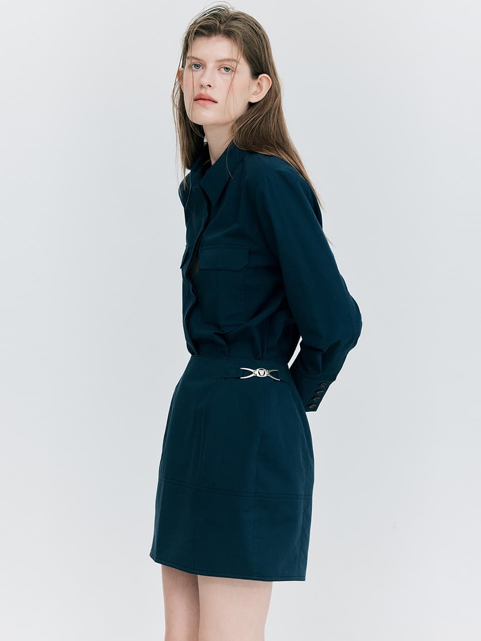 Cotton Mini Skirt — Navy — vue 1