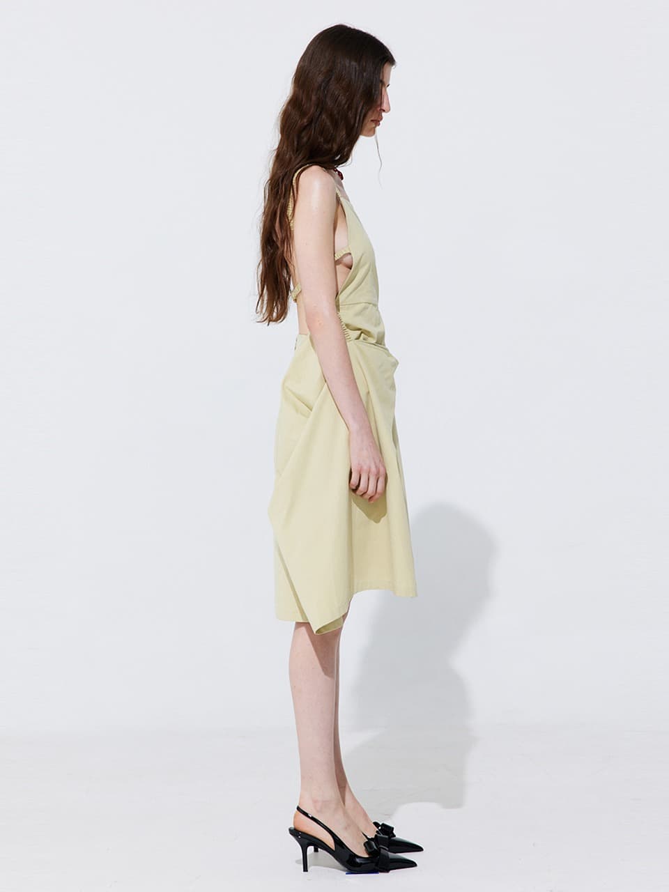 Shirring Back Line Layered Dress — Olive — vue 7