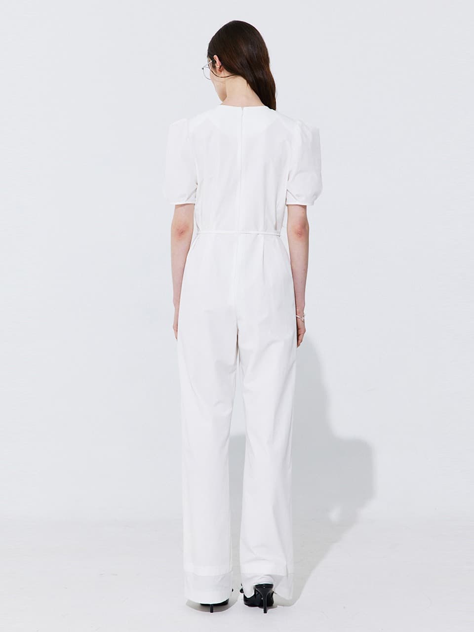 Puff Belted Jumpsuit — White — vue 8