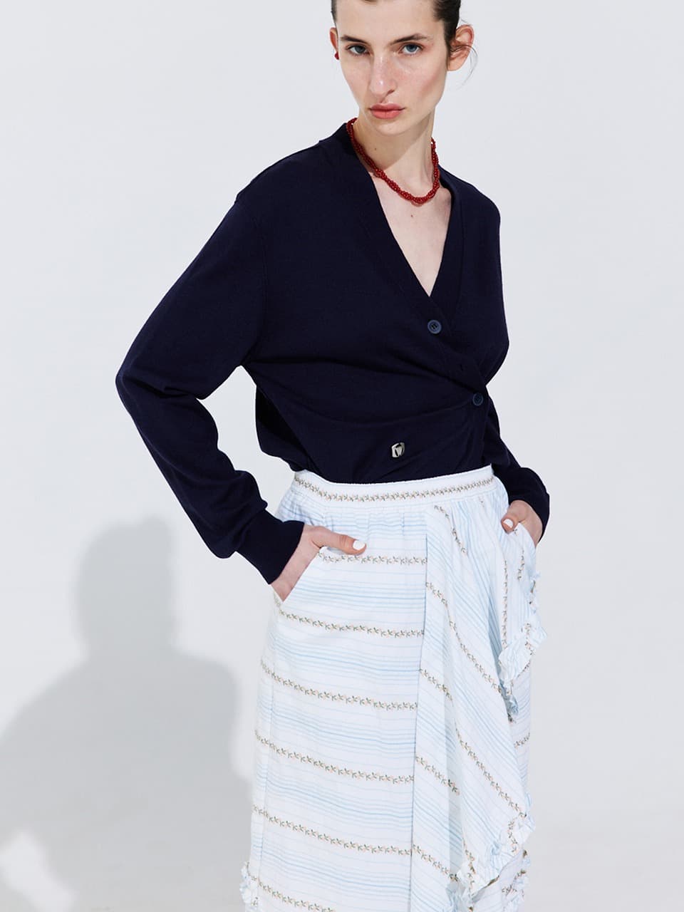 Floral Embroidery Banding Skirt — Light Blue — vue 5
