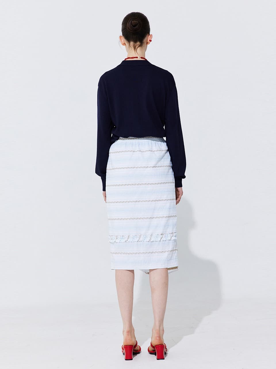 Floral Embroidery Banding Skirt — Light Blue — vue 7