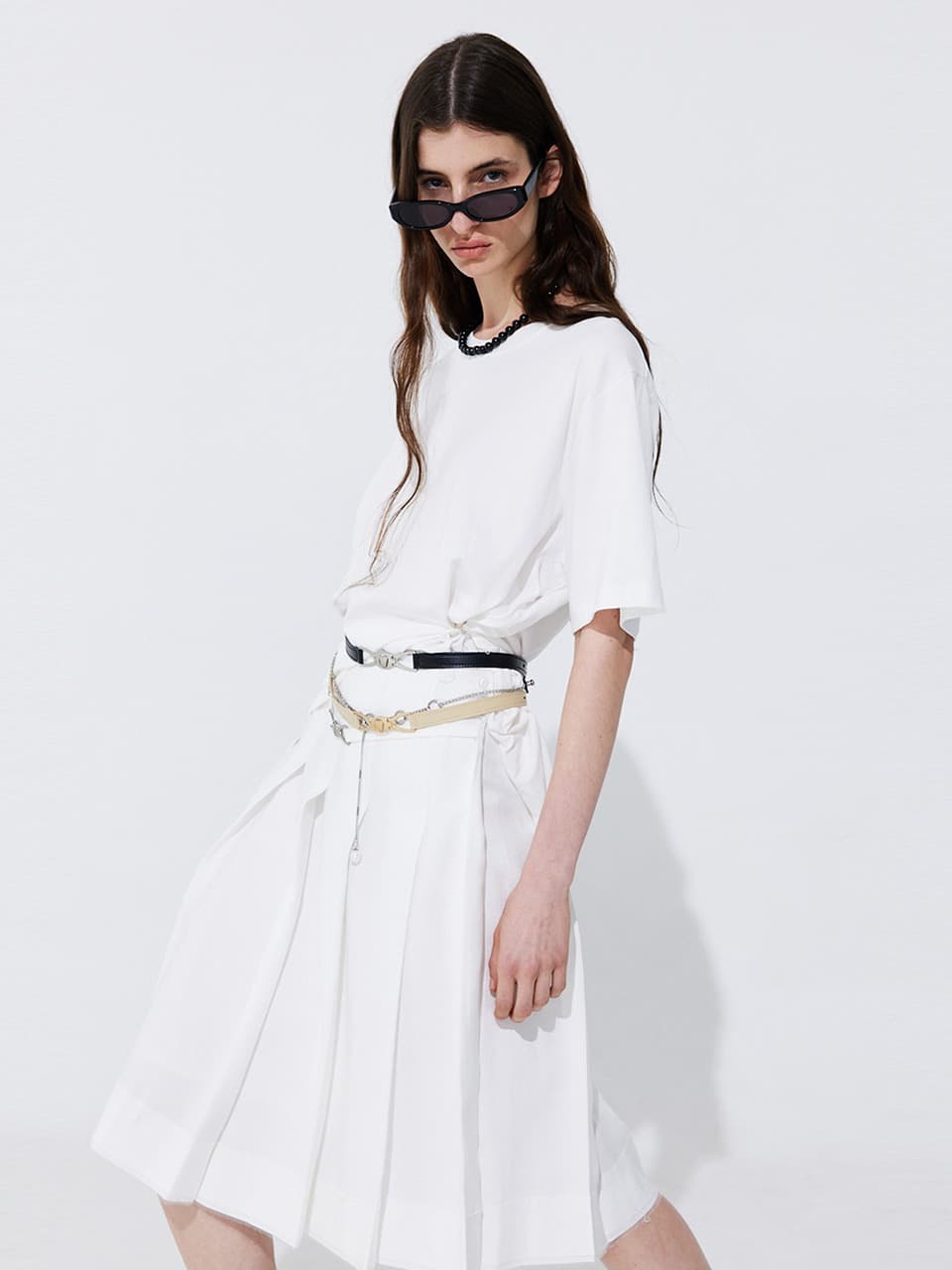 Raw-cut Pleats Skirt — White — vue 2