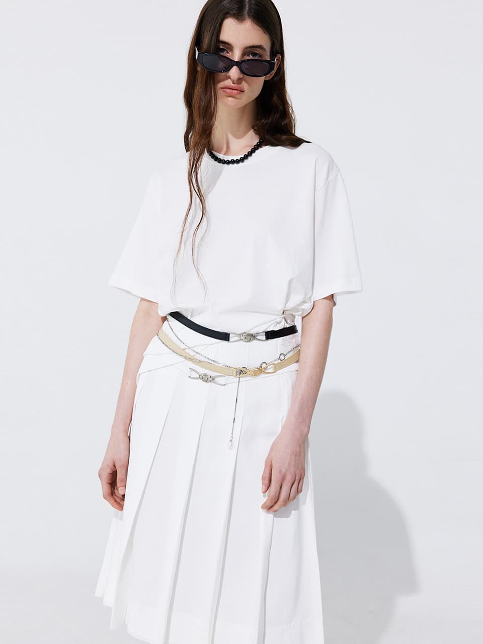 Raw-cut Pleats Skirt — White — vue 5