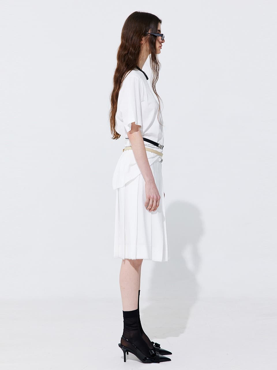 Raw-cut Pleats Skirt — White — vue 7