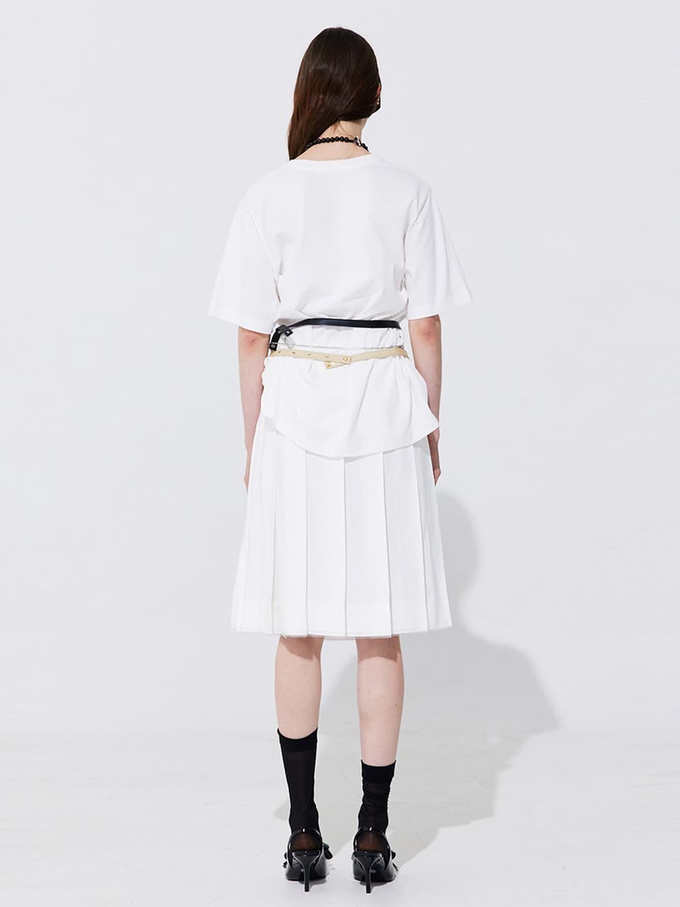 Raw-cut Pleats Skirt — White — vue 8