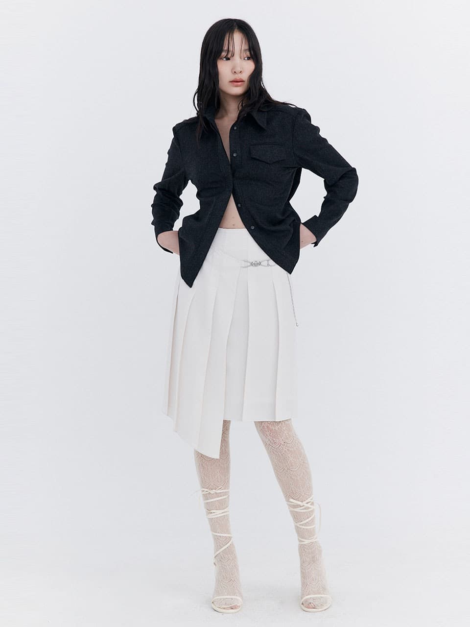 Wool Slim-Line Shirt — Charcoal — vue 4