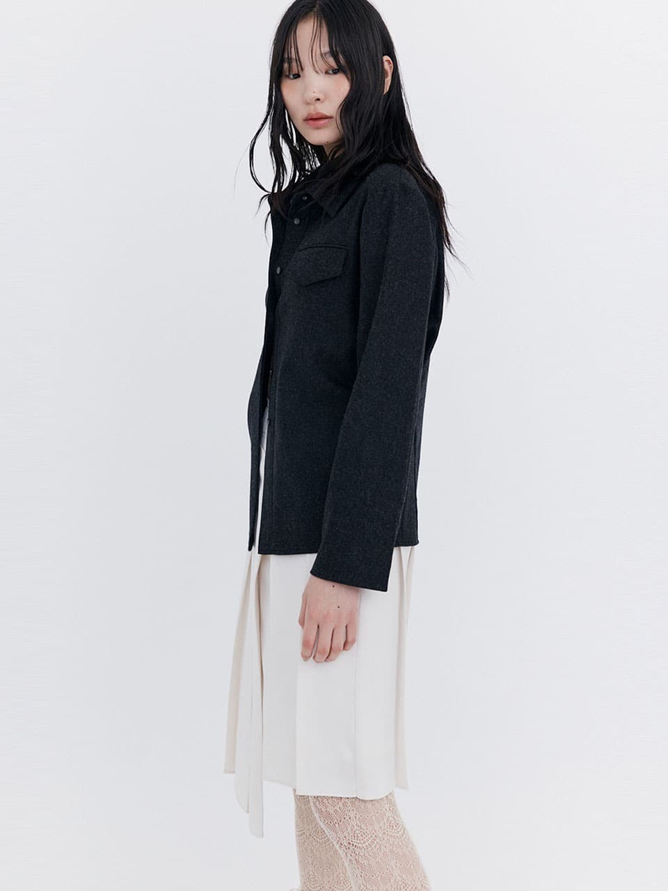 Wool Slim-Line Shirt — Charcoal — vue 6