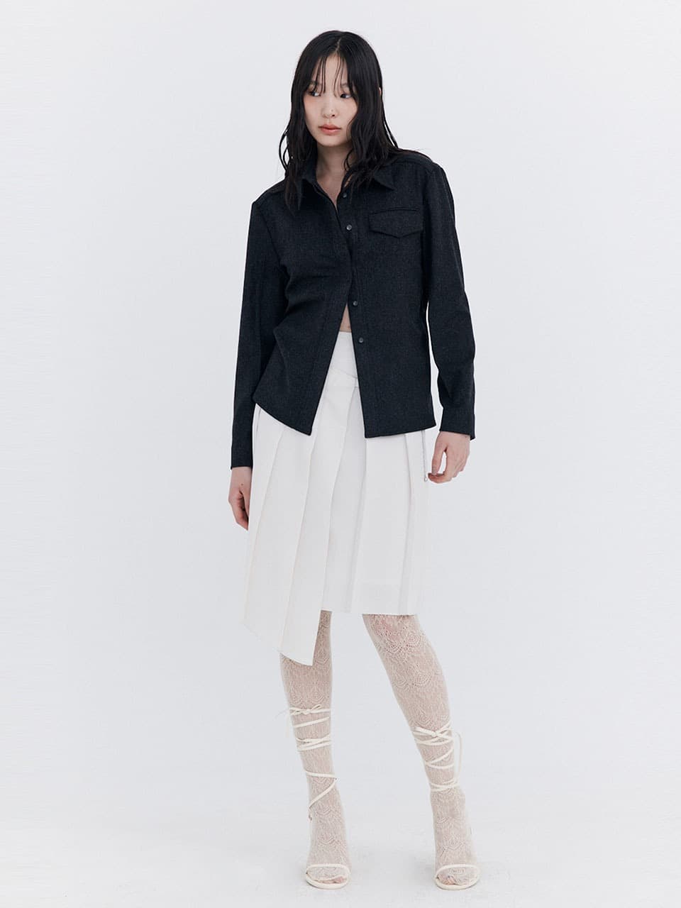 Wool Slim-Line Shirt — Charcoal — vue 1