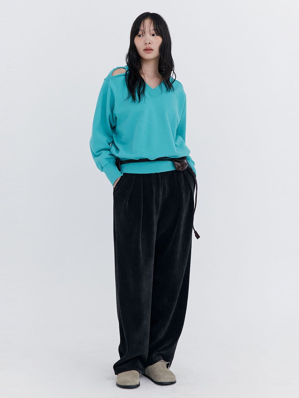 Damage V-neck sweatshirt — Mint — vue 1