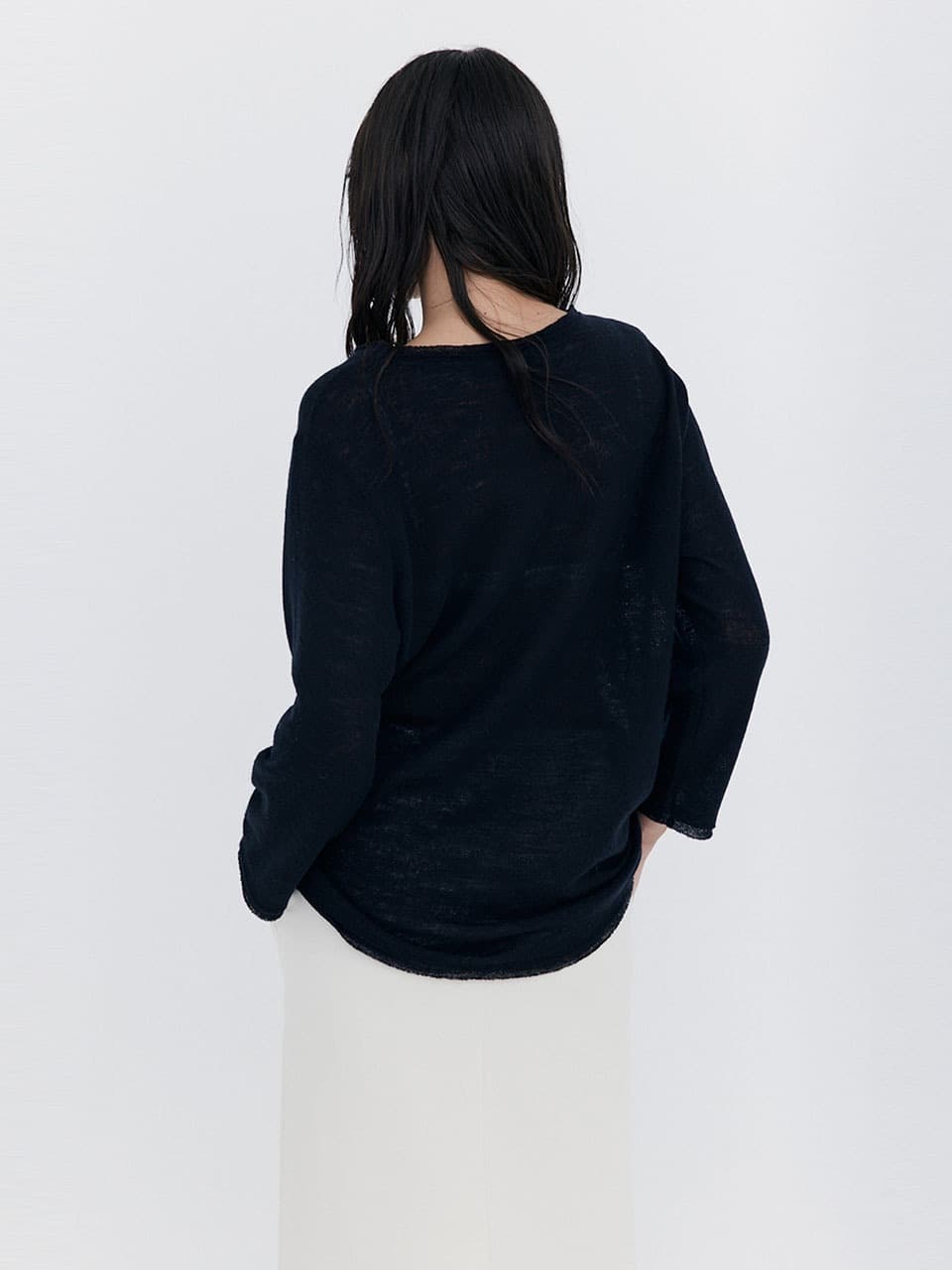 Wool Button Line T-shirt — Navy — vue 4