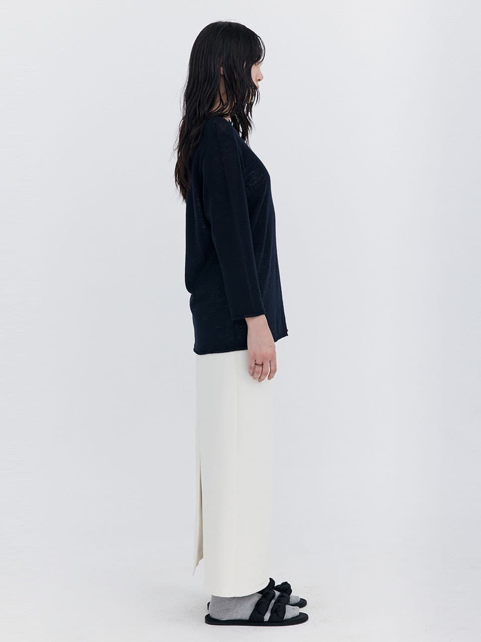 Wool Button Line T-shirt — Navy — vue 6