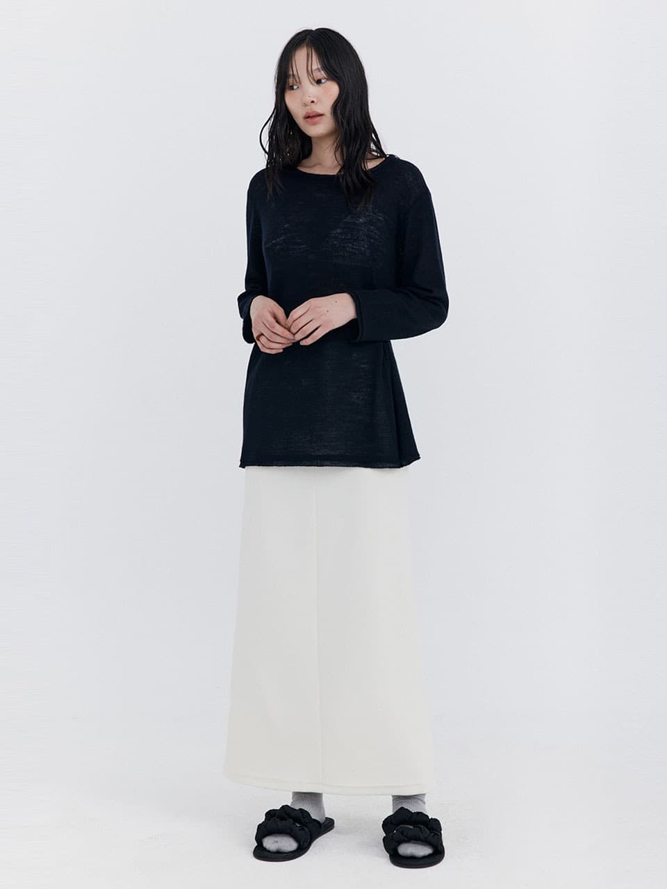 Wool Button Line T-shirt — Navy — vue 1
