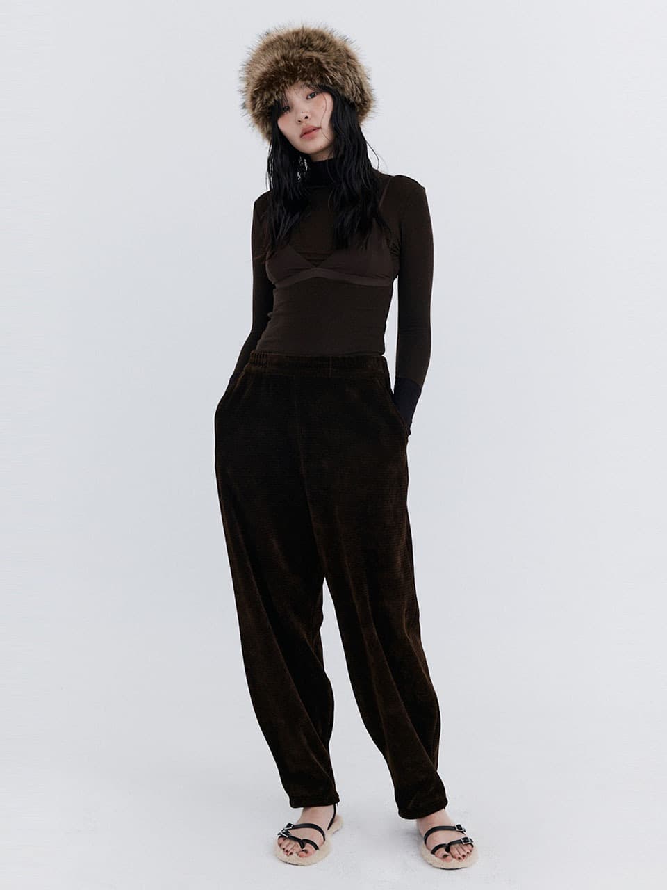 Knit Rib Half Turtleneck T-shirt — Brown — vue 6
