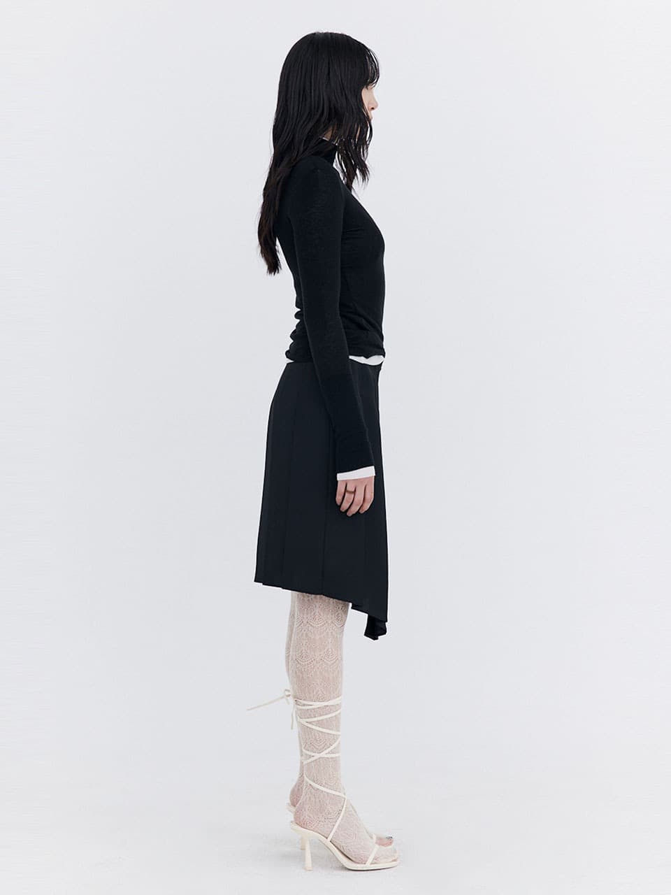 Knit Rib Half Turtleneck T-shirt — Black — vue 5