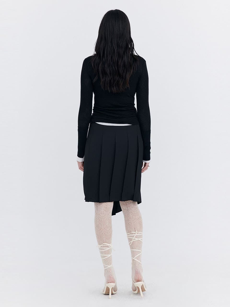 Knit Rib Half Turtleneck T-shirt — Black — vue 6
