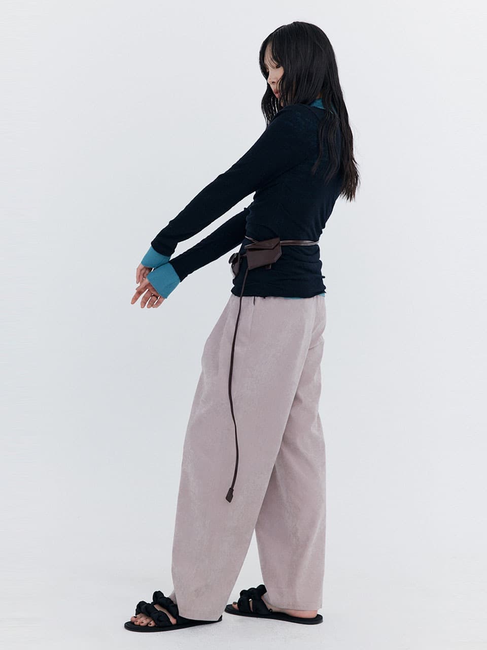 Wool Drape T-shirt — Navy — vue 2