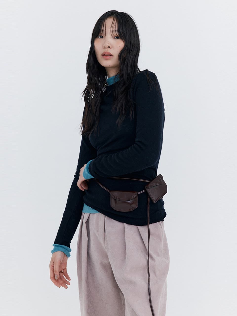 Wool Drape T-shirt — Navy — vue 7