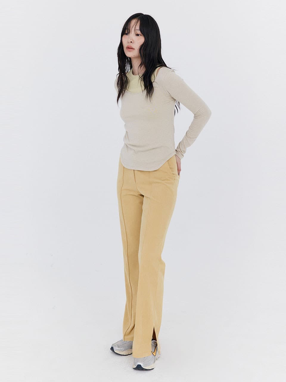 Corduroy semi-Bootcut Pants — Yellow — vue 5