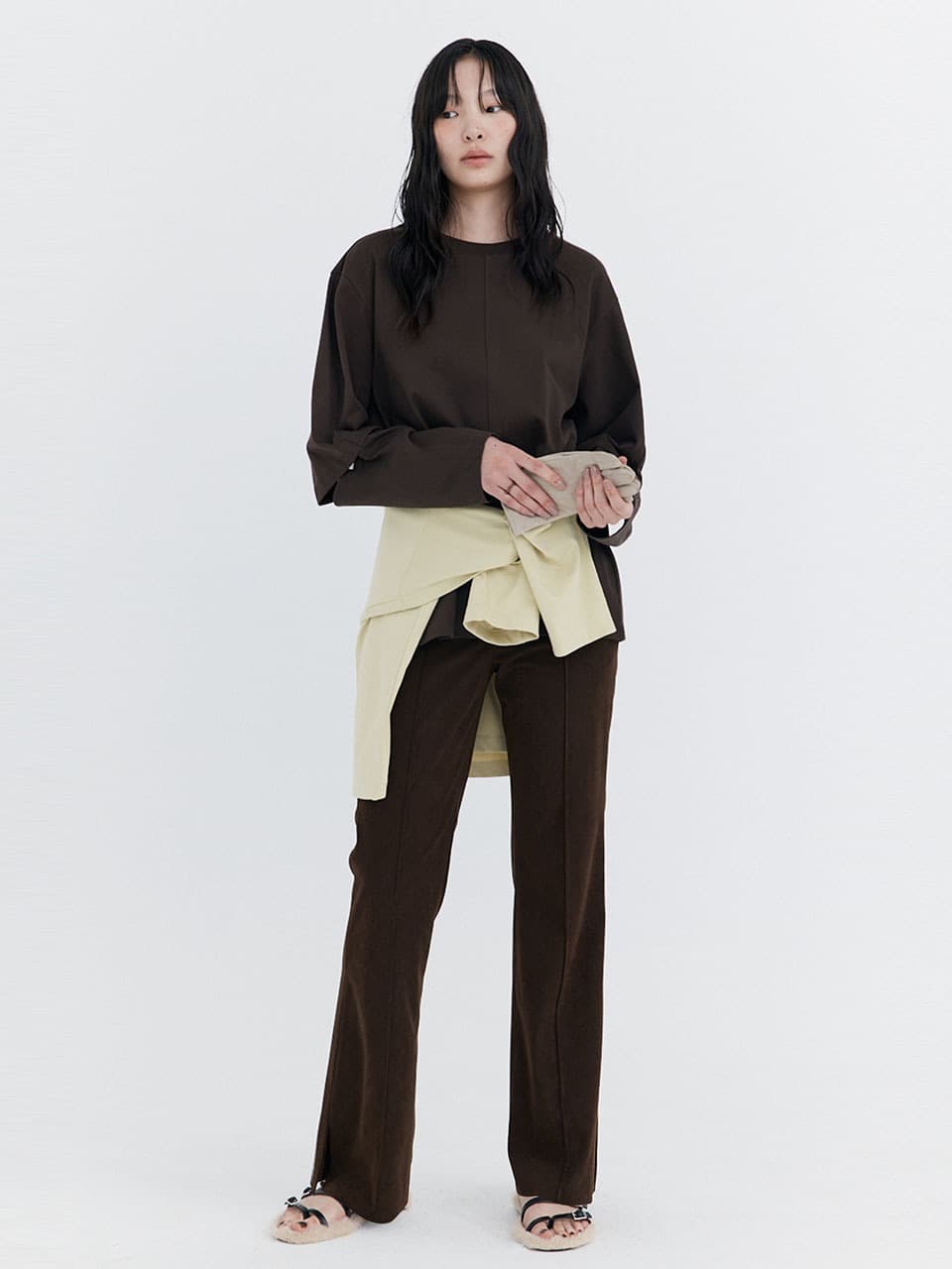 Corduroy semi-Bootcut Pants — Brown — vue 5