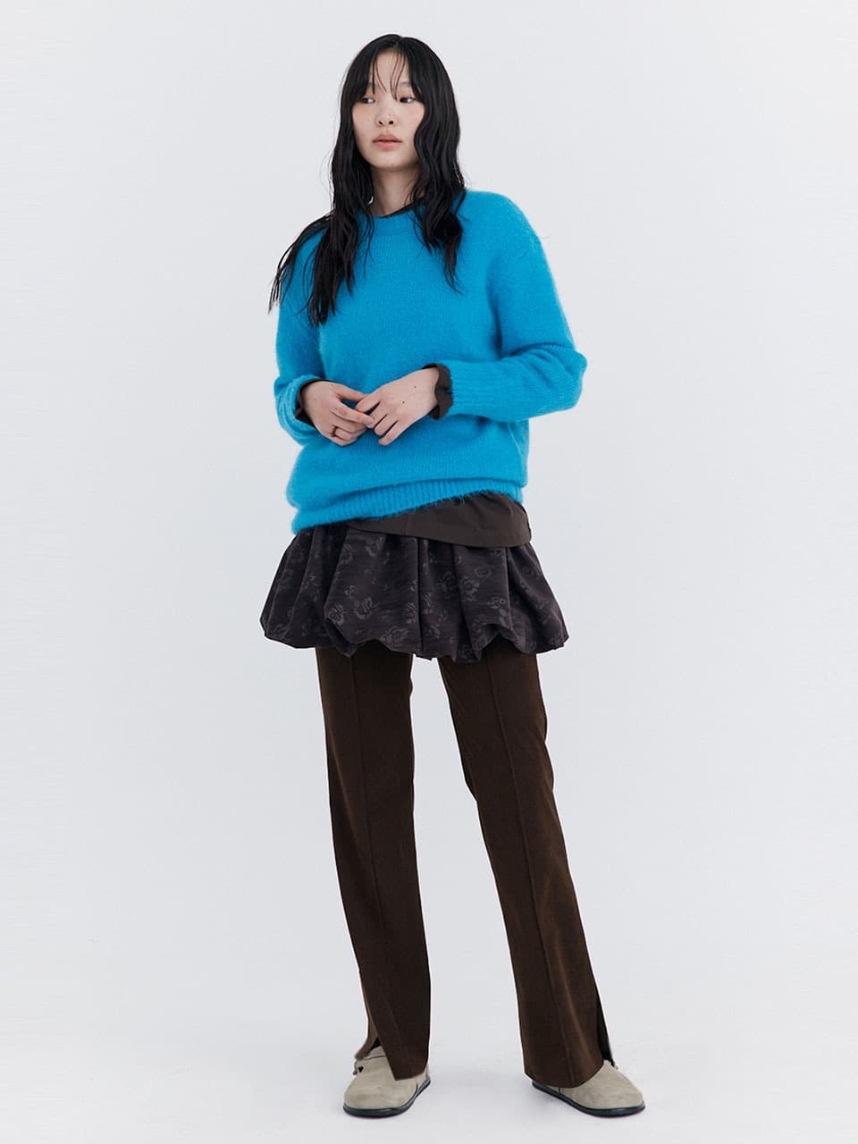 Corduroy semi-Bootcut Pants — Brown — vue 9