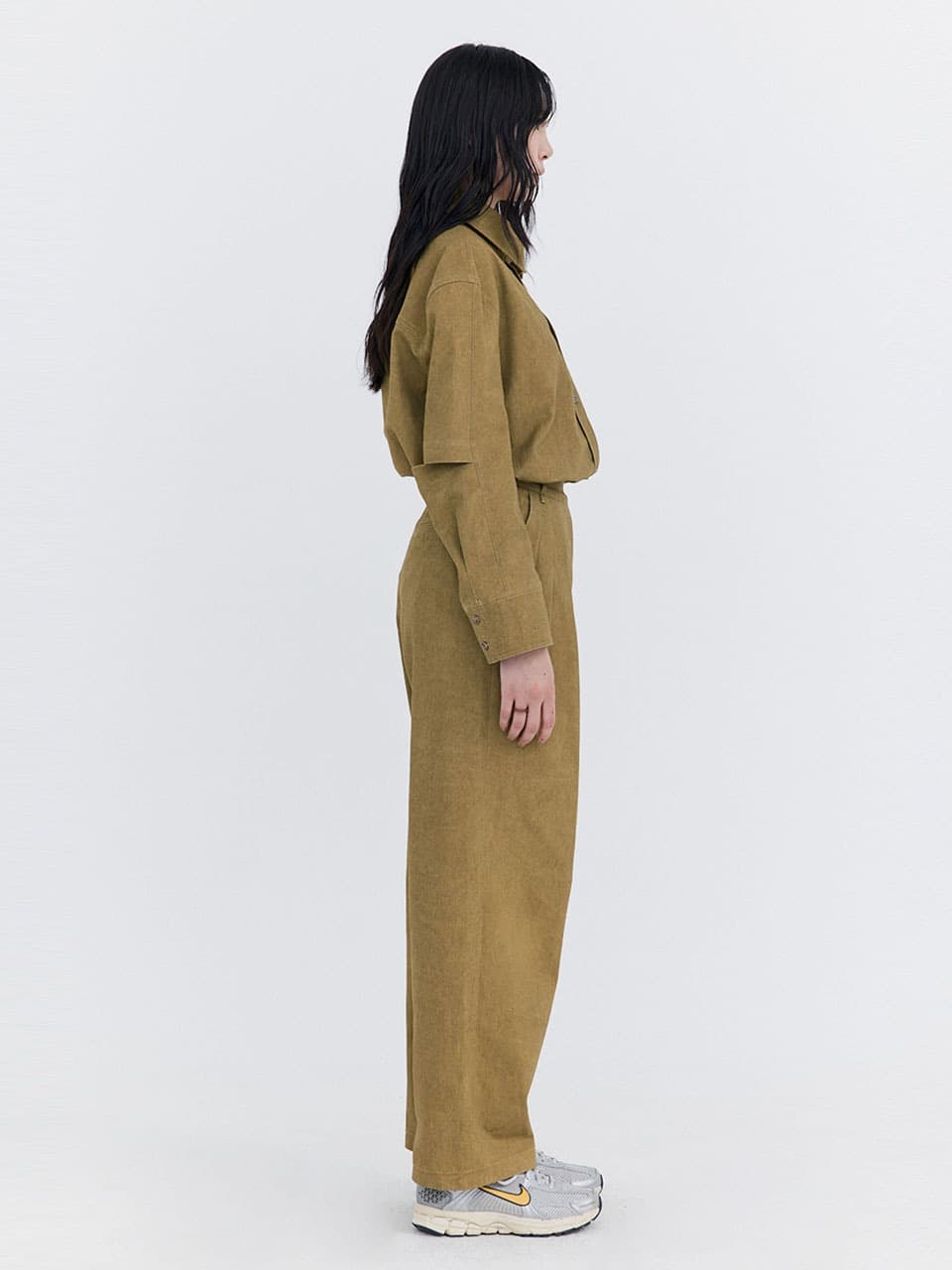 Washed Cotton Wide Pants — Khaki — vue 2