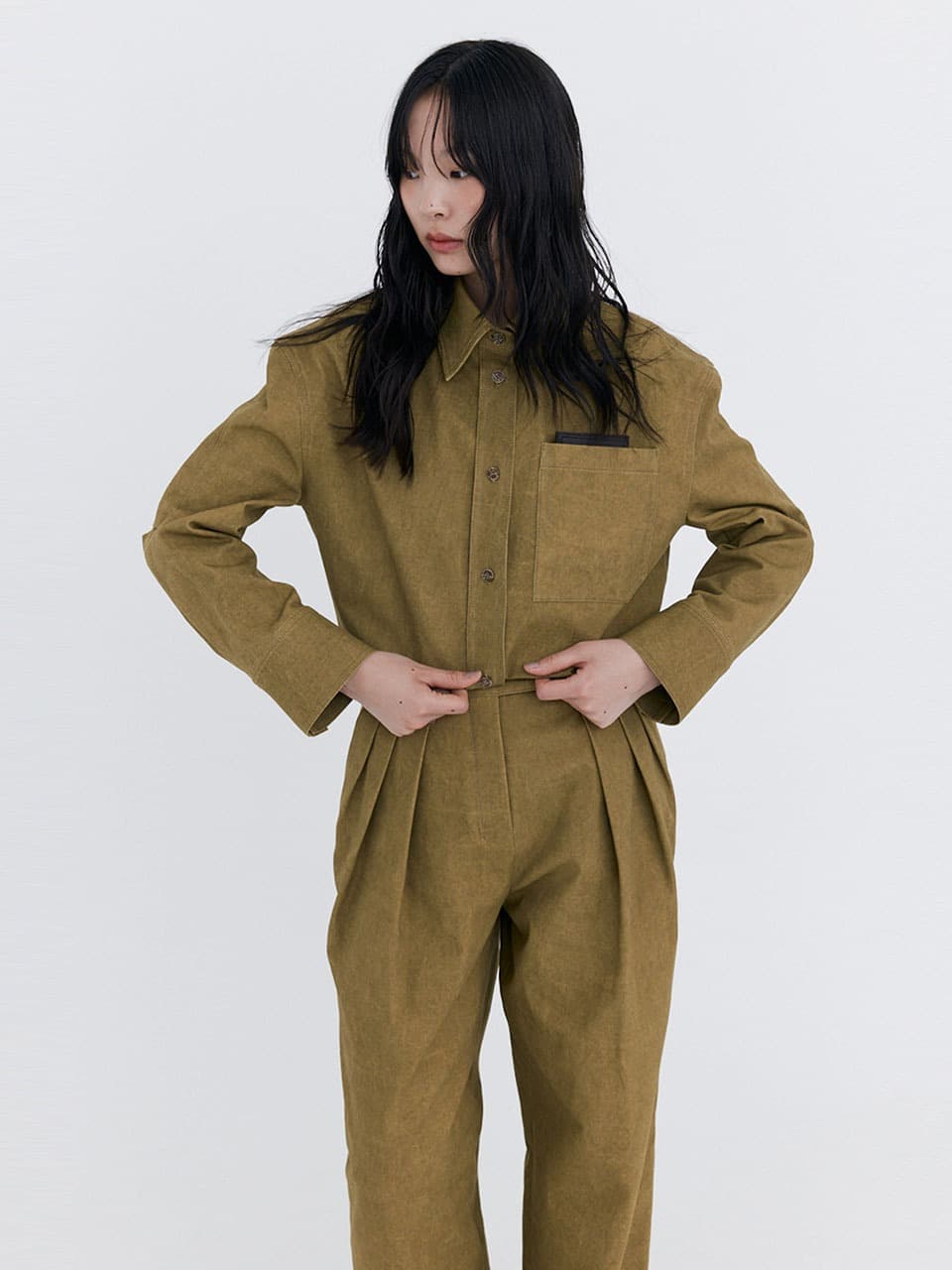 Washed Cotton Wide Pants — Khaki — vue 5