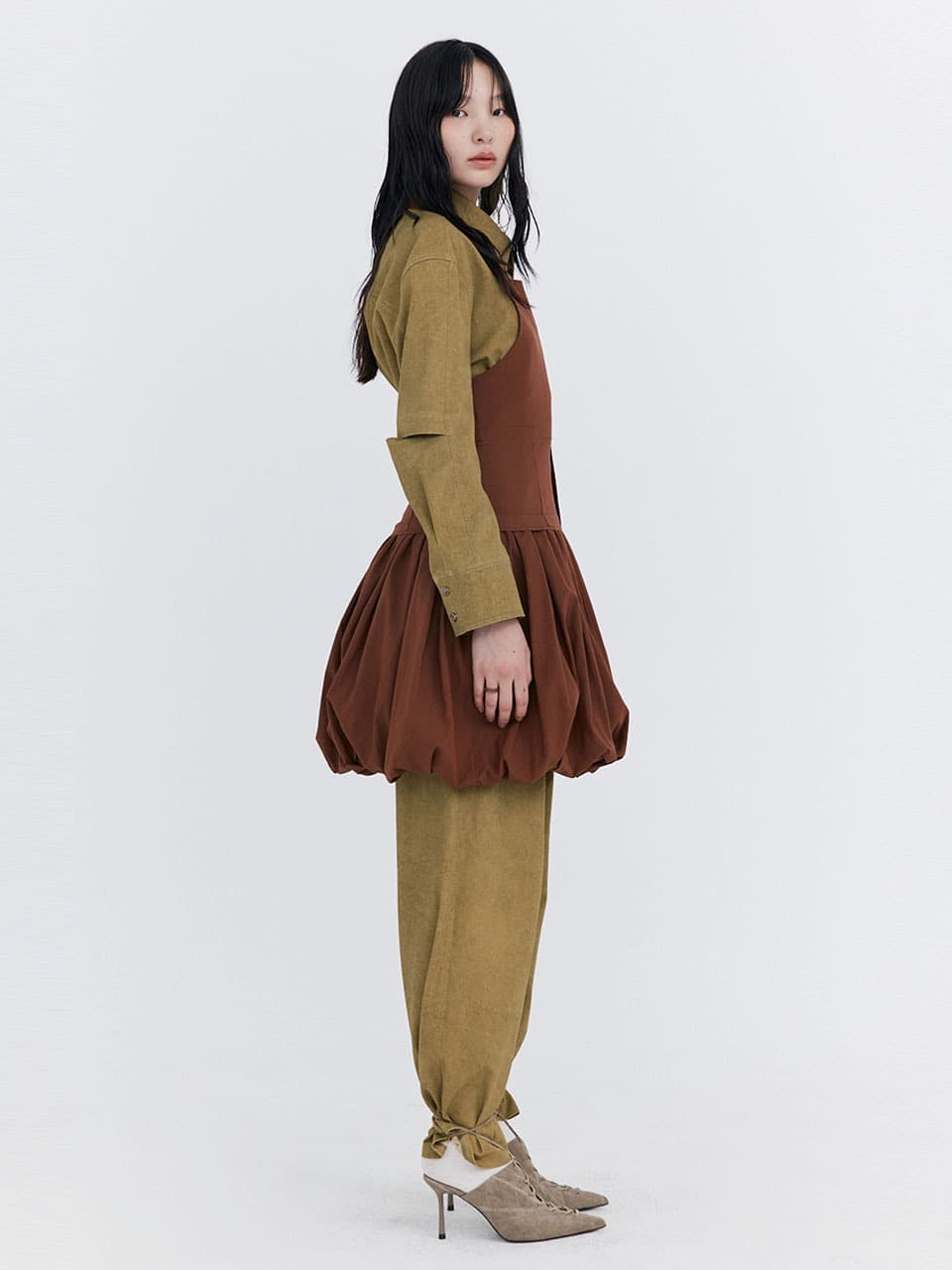 Balloon Layered Dress — Brown — vue 2