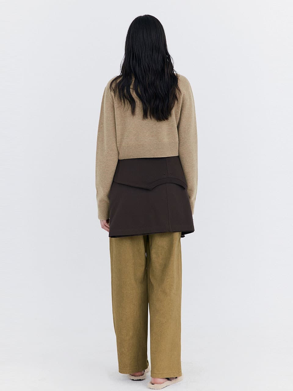 Open Point Crop Knit Cardigan — Beige — vue 3