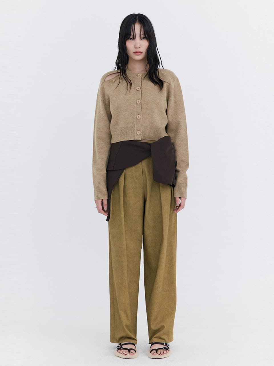 Open Point Crop Knit Cardigan — Beige — vue 4
