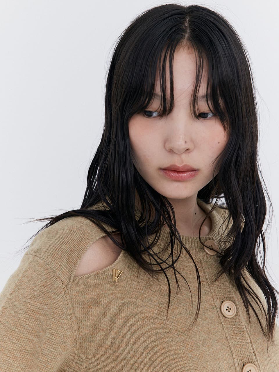 Open Point Crop Knit Cardigan — Beige — vue 6