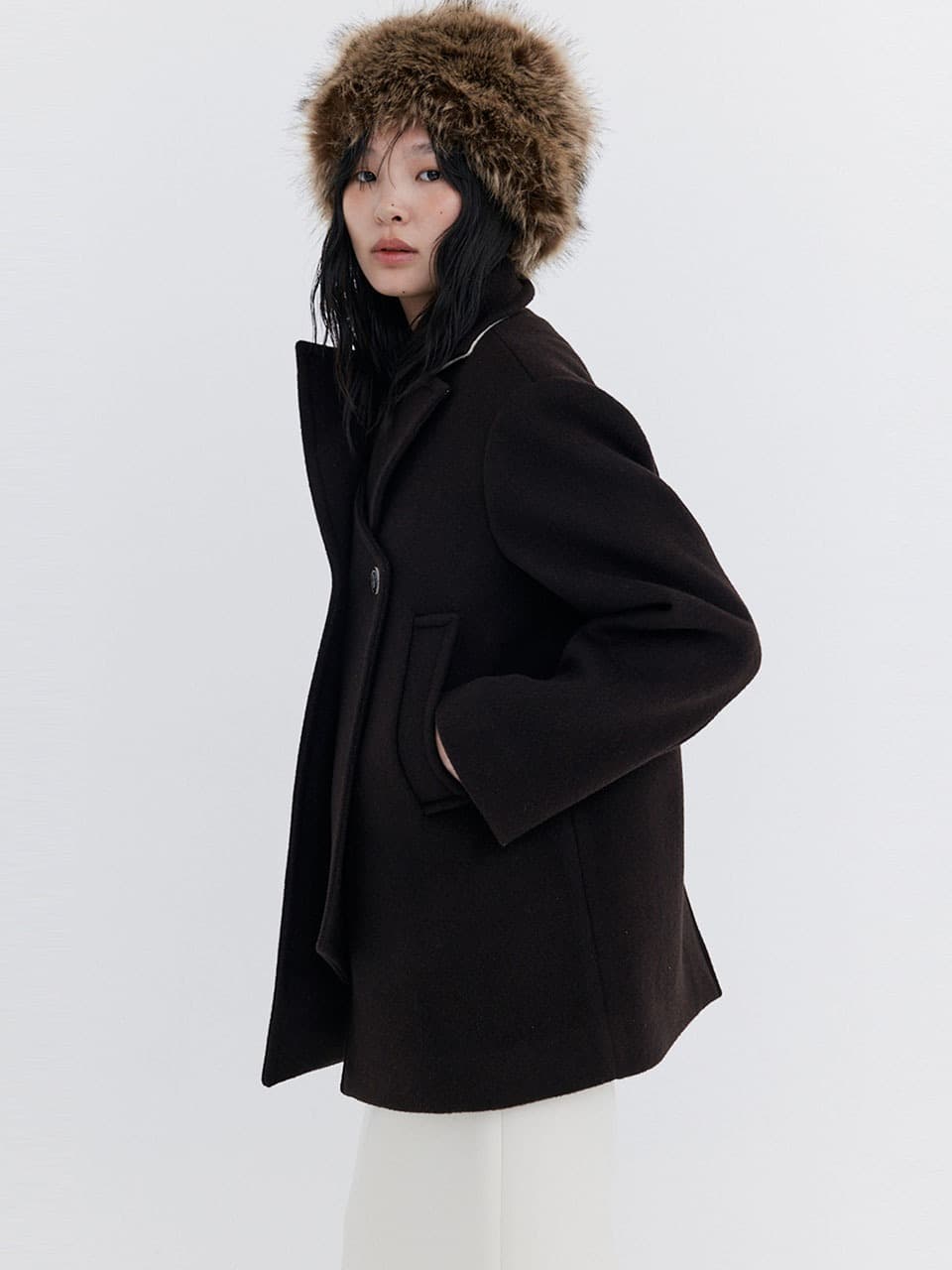 Wool Half Coat — Brown — vue 3
