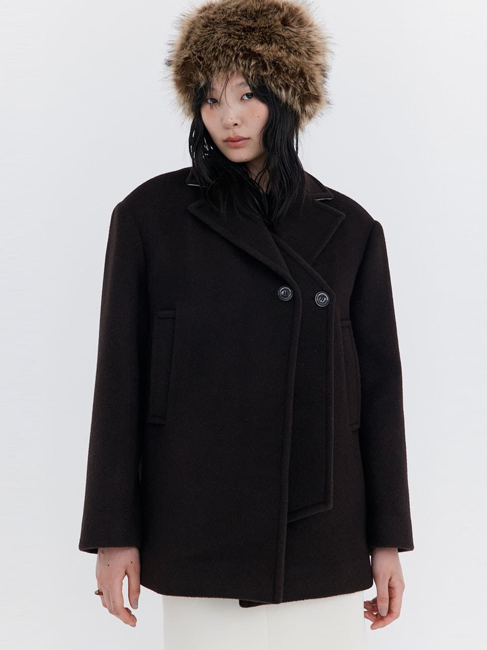 Wool Half Coat — Brown — vue 1