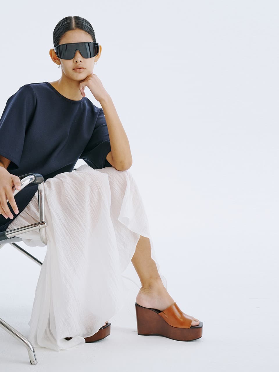 Bare Back Shirring Dress — Navy — vue 6