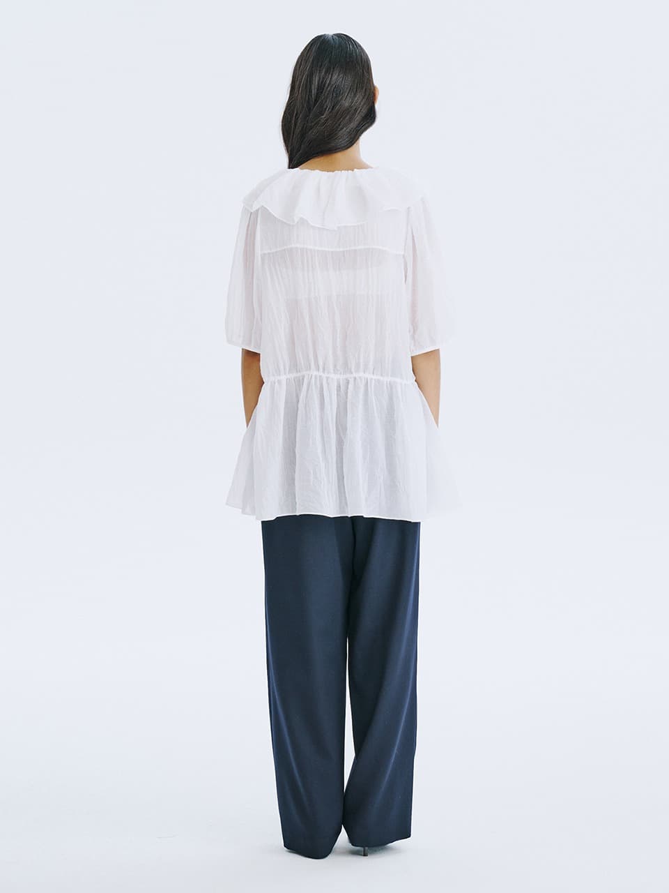 See-Through Oversized shirred blouse — White — vue 6